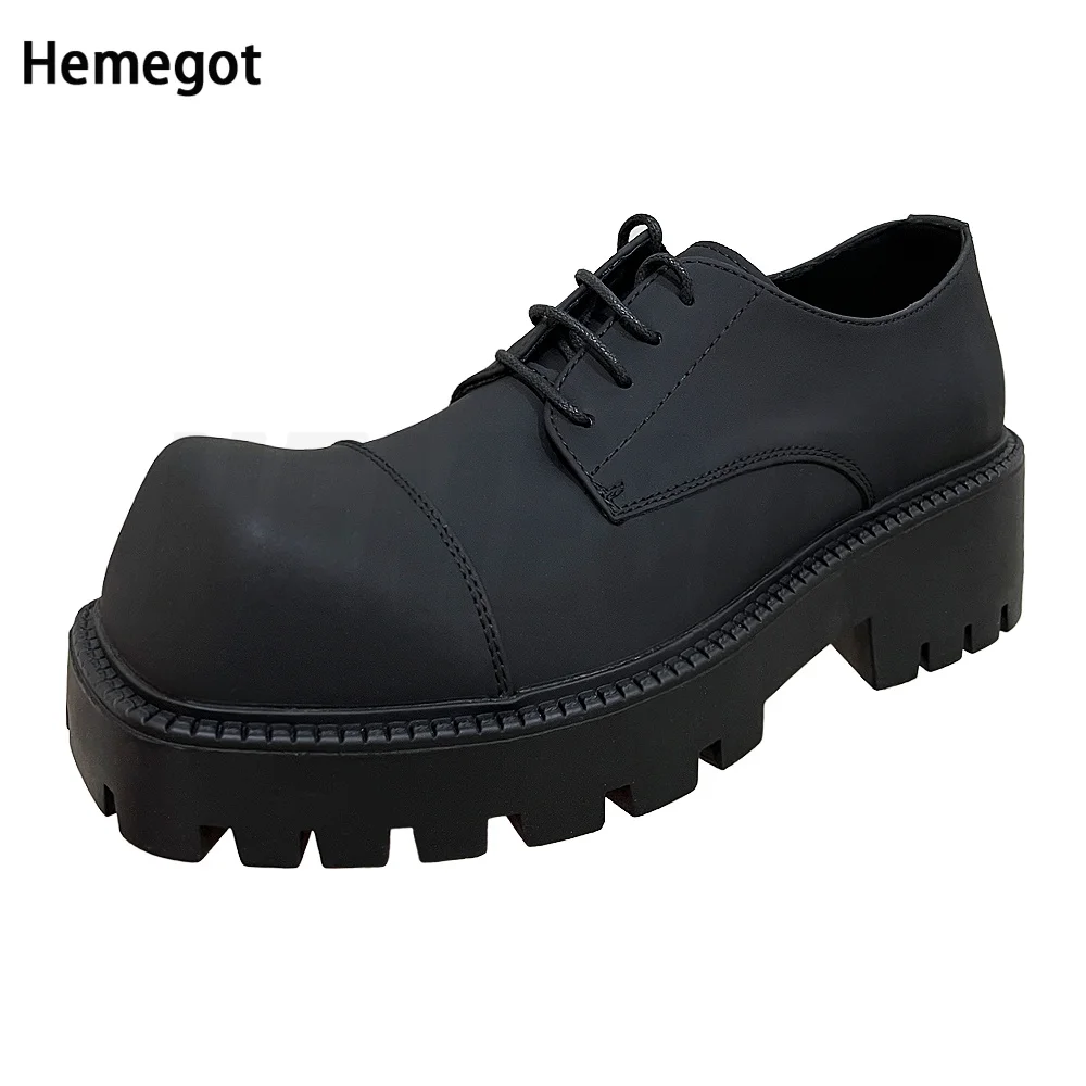 Square Toe Lace Up Thick Bottom Heightened Men&#39;s Shoes Leather Shoes New... - £94.56 GBP
