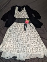 Jona Michelle Girls Black/White Party Floral Cotton Petticoat Dress Sz 8 w/jacke - £12.06 GBP