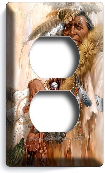NATIVE AMERICAN INDIAN CHIEF DUPLEX OUTLET ART WALL PLATE COVER ROOM HOME DECOR