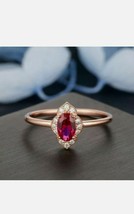 1.50Ct Oval Simulated Red Ruby Halo Engagement Gift Ring 14K Rose Gold Plated - £75.18 GBP