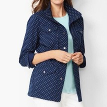 Talbots Navy Blue Polka Dot Casual Drawcord Stretch Jacket Size Large - $49.99
