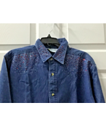 Christine Alexander dark denim blouse jacket red blue clear scatter size... - $1,638.46 MXN