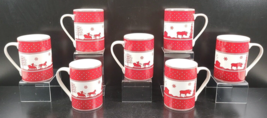 (7) 222 Fifth Adirondack Red Mug Set Red White Winter Scene Moose Coffee... - £61.87 GBP