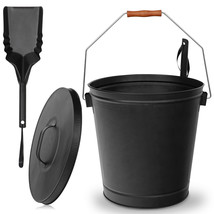 Steel 5 Gallon Fireplace Ash Bucket with Shovel Hold Heat Classic Wooden Grip - £42.99 GBP