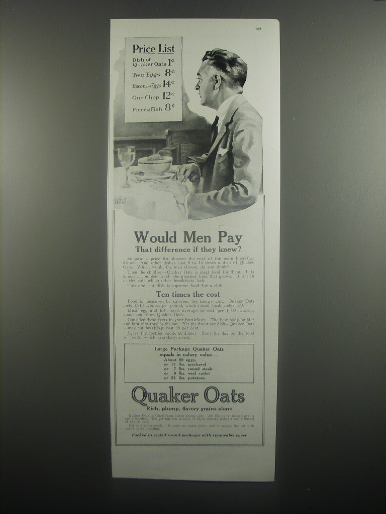 1920 Quaker Oats Ad - Would men pay that difference if they knew? - $18.49