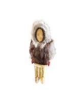 1940&#39;s Eskimo Doll Carved Wood Fur Coat glass Beads hair pants leather moccasins - £153.96 GBP
