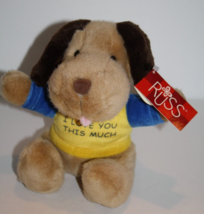Russ Beige Valentines Dog I Love You This Much 7&quot; Soft Plush Toy Stuffed New Vtg - £51.06 GBP