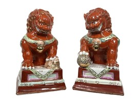 Pair of Chinese Wucai Porcelain Fulion Pottery Foo Dog marked on the bottom - £427.76 GBP