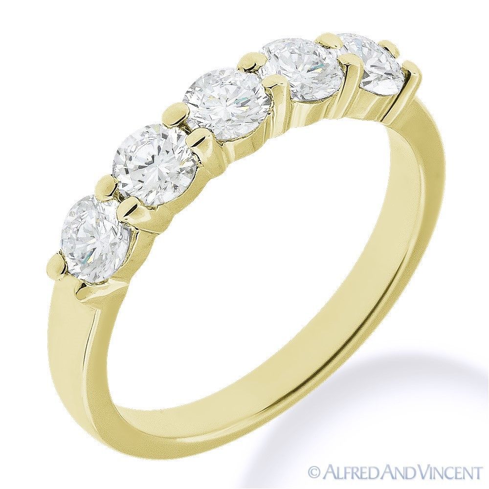 Primary image for Forever ONE D-E-F Round Cut Moissanite 14k Yellow Gold 5-Stone Band Wedding Ring