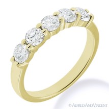 Forever ONE D-E-F Round Cut Moissanite 14k Yellow Gold 5-Stone Band Wedding Ring - £309.25 GBP+