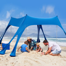 10 X 10 Ft Beach Sunshade Canopy Upf50+ W/ Carry Bag &amp;8 Sandbags &amp;3 Shovels - £96.99 GBP