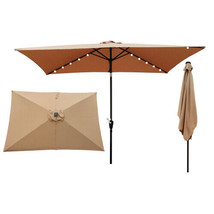 10 x 6.5t Rectangular Patio Solar LED Lighted Outdoor Market Umbrellas - Brown - £105.99 GBP