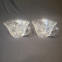 Two (2) Cambridge Portia Tea Cups Handled Etched Elegant Glass Art Deco ... - £36.58 GBP