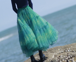GREEN Layered Tulle Skirt High Waisted Ruffle Tulle Tutu Skirt Holiday Outfit image 7
