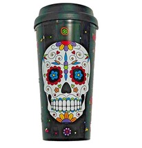 New Day-of-the-Dead Sugar Skull Double Wall Travel Tumbler Cup w/Sipper Lid-16oz - £3.74 GBP