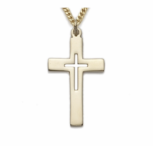 Gold Filled Cross With Pierced Inner Cross Design Necklace &amp; Chain - £63.94 GBP