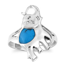 Joyful Elephant Blue Turquoise Sterling Silver Ring-9 - £12.52 GBP