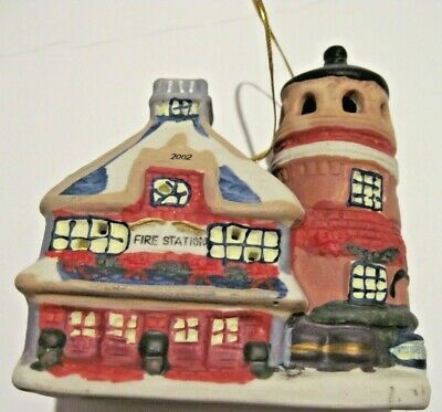 Primary image for 2002 Badcock Fire Station House Ceramic Christmas Bell Village Building Mini
