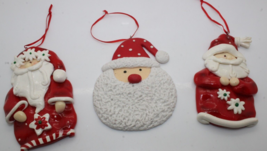 3 Polymer Clay Hand Crafted Flat Santa Figures Christmas Ornament 5&quot; tall - £9.39 GBP