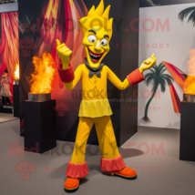 Yellow Fire Eater mascot costume character dressed with a Skinny Jeans and Handb - $1,269.00