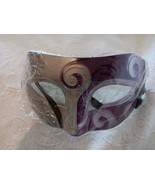 RETRO MASQUERADE MARDI GRAS  HALLOWEEN MASK SILVER &amp; DARK PURPLE BLACK T... - $7.91