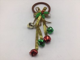 Jingle Bell Doorknob Door Hanger 5 Bells Red Green Gold Bow Christmas Holiday  - £15.65 GBP