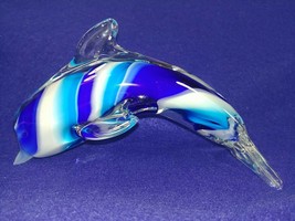 Art Glass Dolphin Paperweight Blue White Hand Made 6&quot; - $39.60