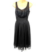 Vintage Shadowline Black Nylon Lace Nightgown Size 34 Empire Waist Tie Back - $647.24 MXN