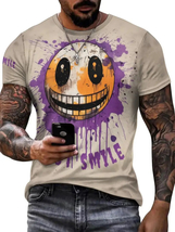 Men&#39;s 3D Graffiti Smile Graphic T-shirt, Casual Slightly Stretch Breathable Tee - £12.00 GBP