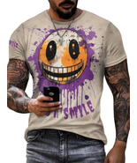 Men's 3D Graffiti Smile Graphic T-shirt, Casual Slightly Stretch Breathable Tee - £11.79 GBP