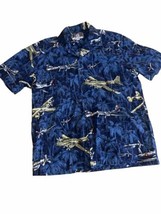 Airplane Print Blue Short Sleeve Hawaiian Shirt Size M Button Up Kalaheo... - £17.86 GBP