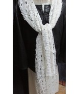 &quot;&quot;WHITE, TEXTURED, SEQUIN ACCENTS, MULTI LAYERED, FRINGED SCARF&quot;&quot; - £6.97 GBP