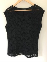 NWT Limited Womens Black Floral Sheer Lace Casual Blouse Sleeveless Shir... - £23.59 GBP