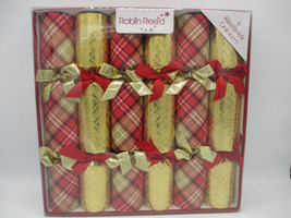 Set of 2 Robin Reed Christmas Crackers Plaid Gold Hat Joke Gift Party Favor - $49.01