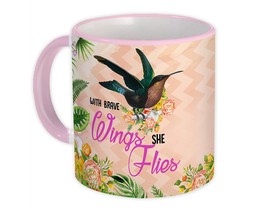 Hummingbird : Gift Mug With Brave Wings She Flies Inspirational Bird Lover Flora - £12.60 GBP