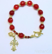 Catholic Rosary Bracelet Faceted Genuine Rubay and Vermeil - $262.35