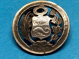 PERU, SILVER, REPUBLICA PERUANA LIMA 1923, COIN, LAPEL PIN - $15.00