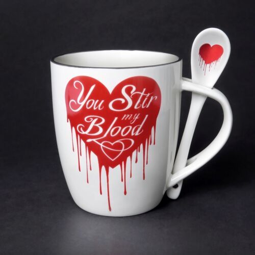 Primary image for Alchemy Gothic ALMUG18 You Stir My Blood Cup & Spoon Red Heart Valentine Coffee