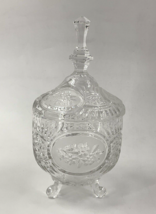 Heavy Vintage Footed Pressed Glass Candy Dish w Lid  10&quot; Tall Flower - £23.67 GBP