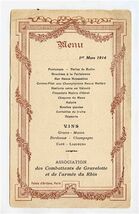 Association Combattants de Gravelotte Army Rhine Menu Card Paris France ... - $27.72