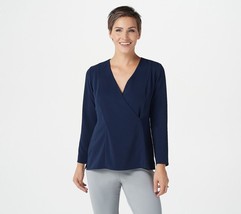 Linea by Louis Dell&#39;Olio Wrapover Pullover Blouse (Midnight Blue, Reg 6) A398301 - $19.28