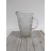 Anchor Hocking Wexford Pitcher #2 Clear Pressed Glass Diamond Point Vintage 9&quot; - $19.97