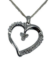 Vtg 925 sterling silver heart shaped diamond pendant Box chain necklace NDI - £36.94 GBP