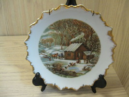 Collector Plate Home In The Wilderness Currier &amp; Ives Scallop Gold Rim Plate  - £7.79 GBP