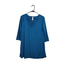Zenana Premium Shirt Womens Large Light Flowy Blue Tunic 3/4 Sleeve Stretch - $18.70