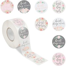 Pink Floral Stickers Roll, Best Day Ever (1.5 Inches, 1000 Pieces) - £17.57 GBP