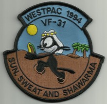 Westpac 1994 VF-31 Tomcatters Military Patch Sun Sweat And Shawarma Felix Cat - £7.73 GBP