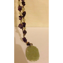VINTAGE AMETHYST 8 JADE NECKLACE W/ CARVED JADE SKY - $168.92