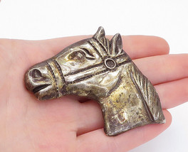 925 Sterling Silver - Vintage Dark Tone Etched Horse&#39;s Head Brooch Pin - BP1877 - £77.03 GBP