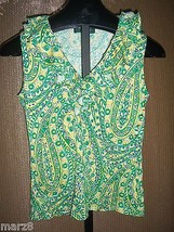 NWT Lauren Ralph Lauren Green Yellow Print Knit shirt Misses Size Medium - £17.48 GBP